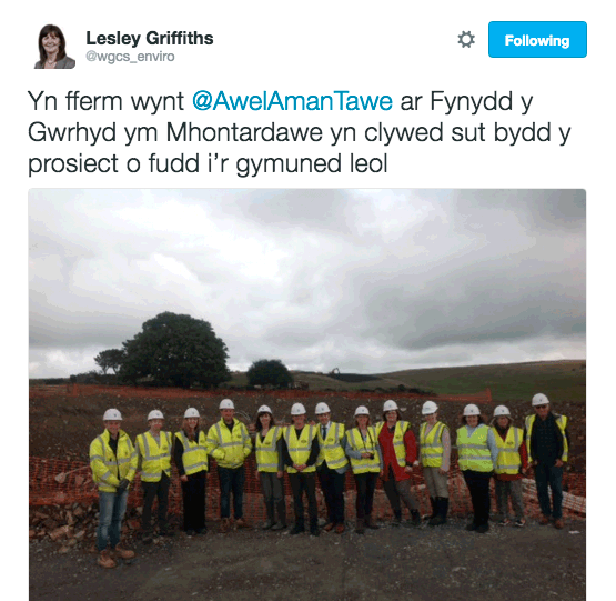 Lesley Griffiths tweet in Cymraeg
