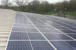 Photovoltaic solar panels on the roof of John Frost School, Newport, Gwent.